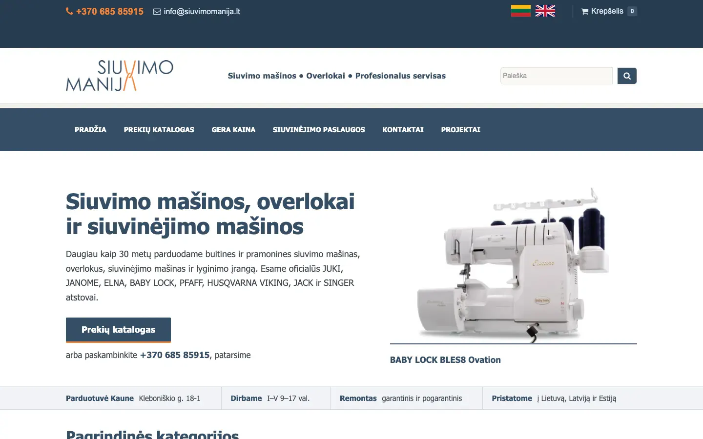 siuvimomanija.lt home page on a computer